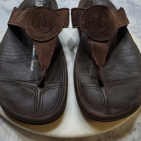 FitFlop Womens 10 EU 42 Oasis Thong‎ Sandals Brown Micro Wobble Board Comfort - Picture 4 of 11